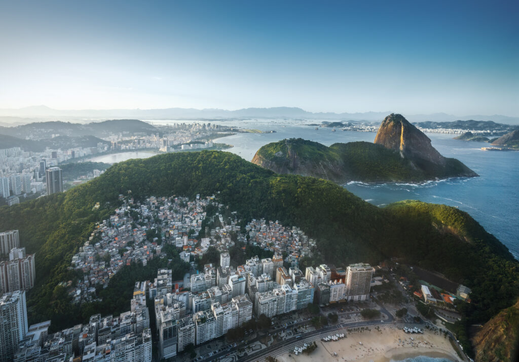 Aerial view of Rio with Sugarloaf Mountain and Leme beach - Rio de Janeiro, Brazil